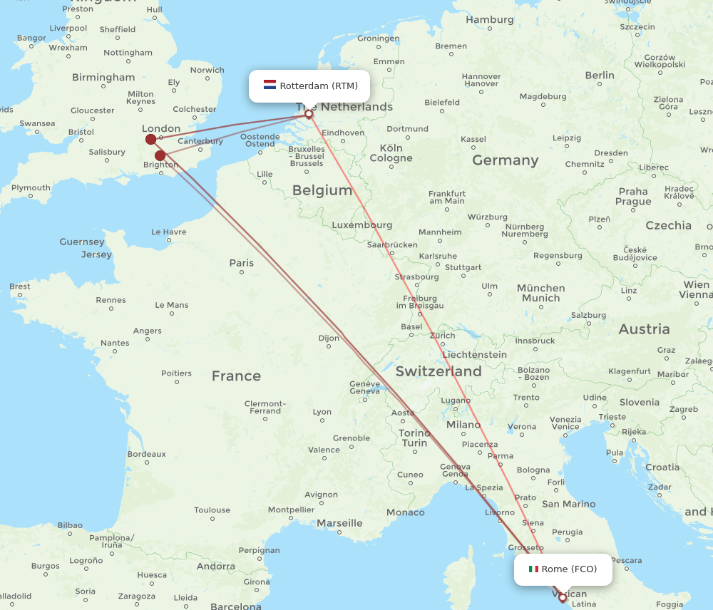 FCO to RTM flights and routes map