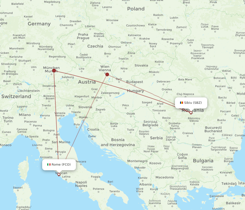 FCO-SBZ flight routes