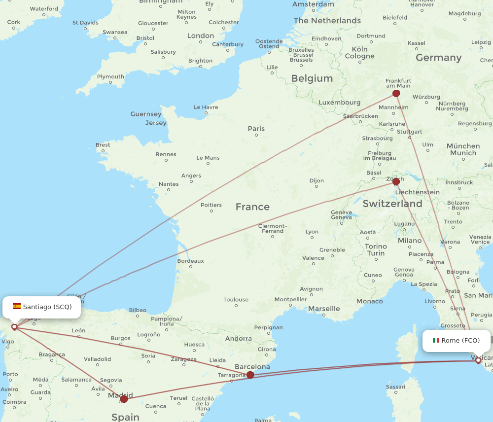 FCO-SCQ flight routes