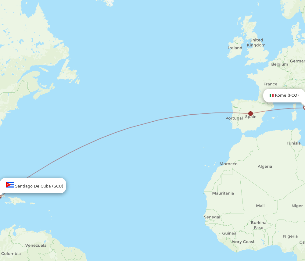 FCO-SCU flight routes