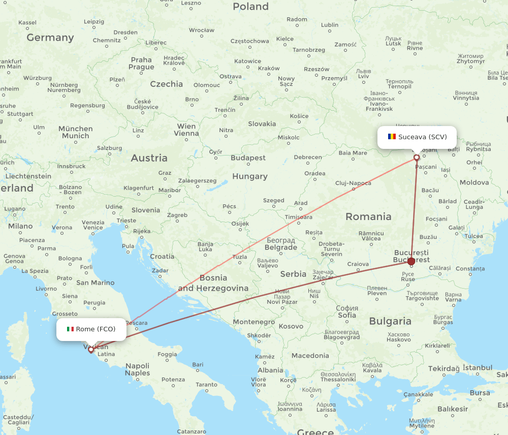 FCO to SCV flights and routes map
