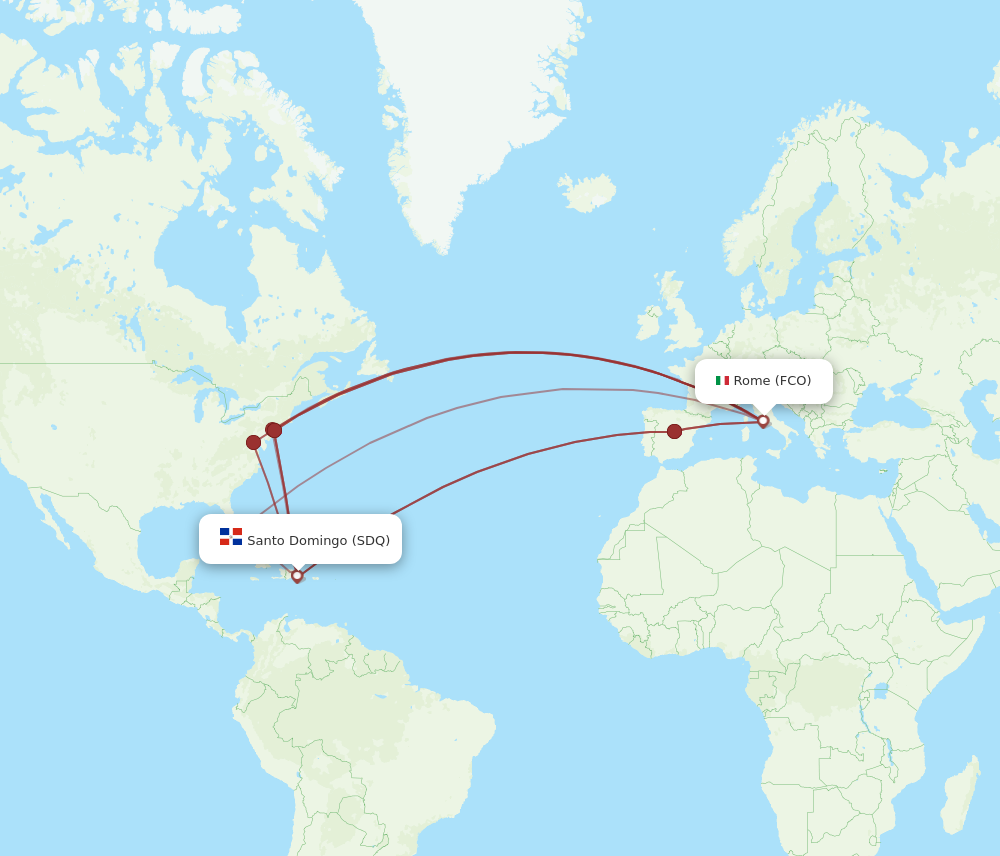 FCO to SDQ flights and routes map
