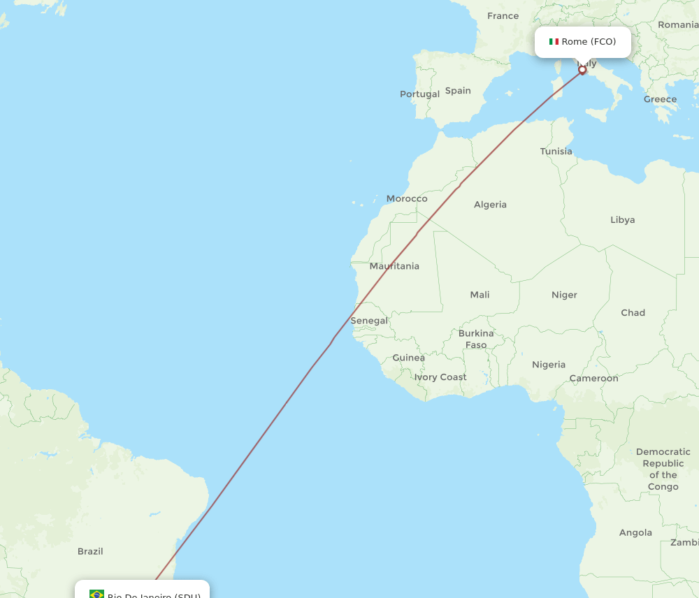 FCO to SDU flights and routes map