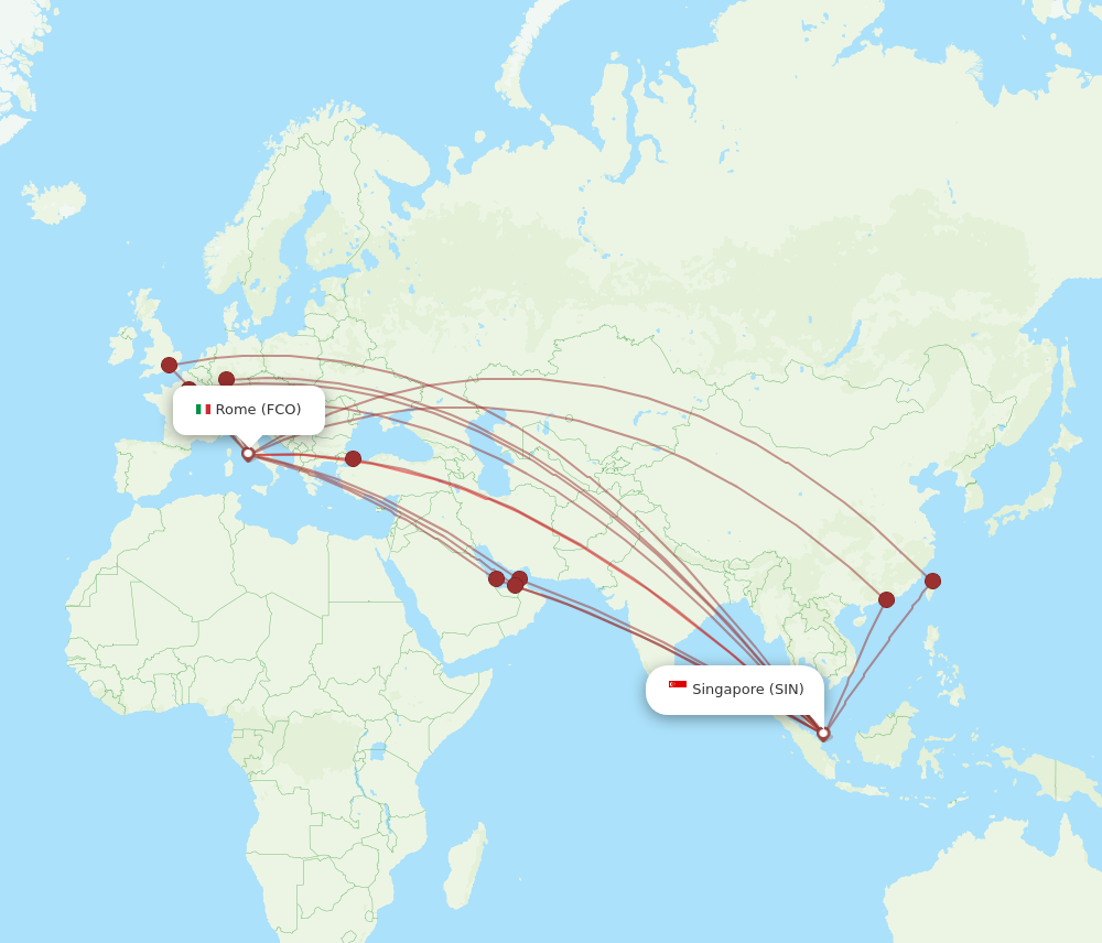 FCO to SIN flights and routes map