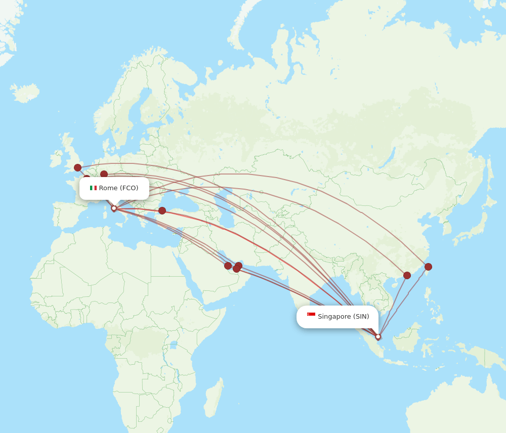 FCO-SIN flight routes
