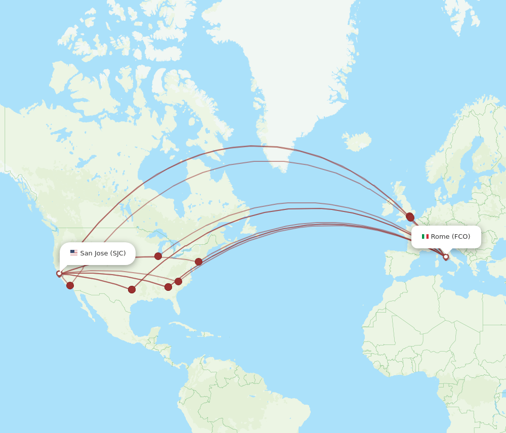 FCO to SJC flights and routes map
