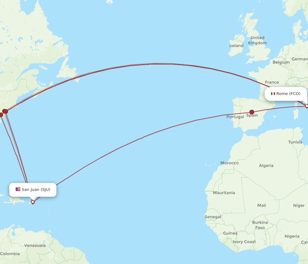 FCO-SJU flight routes