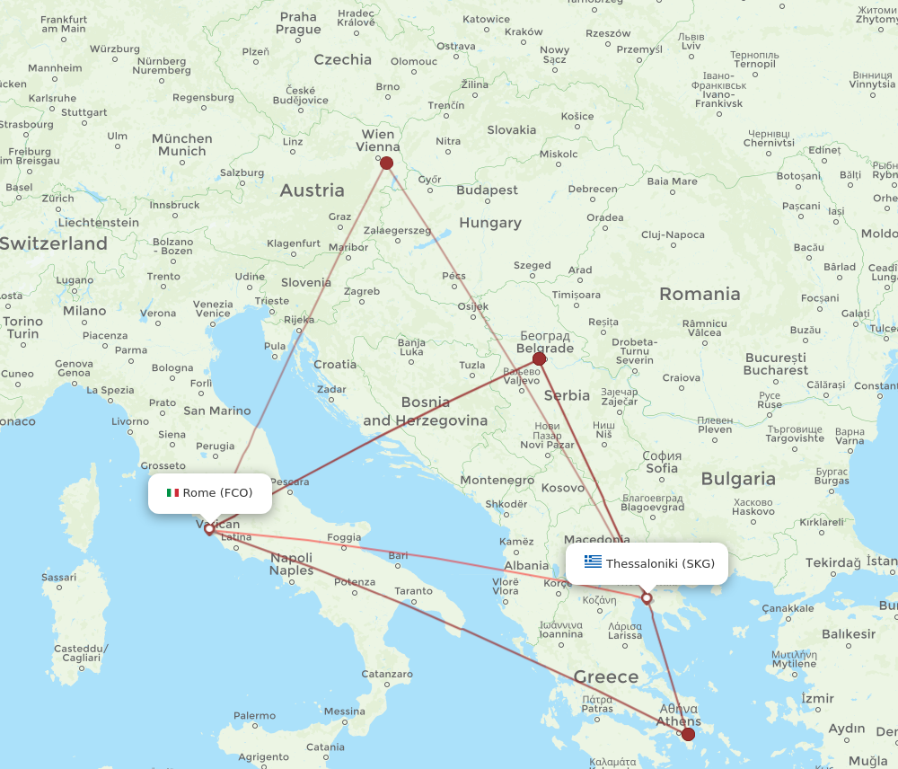 FCO to SKG flights and routes map
