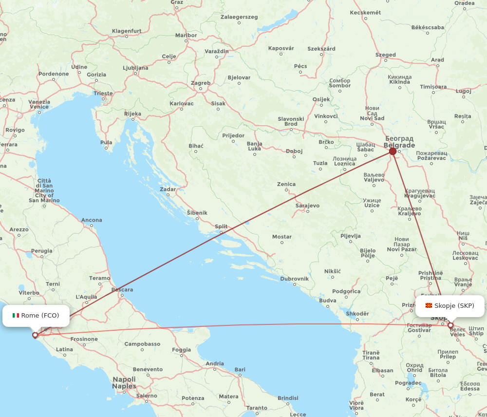 FCO to SKP flights and routes map