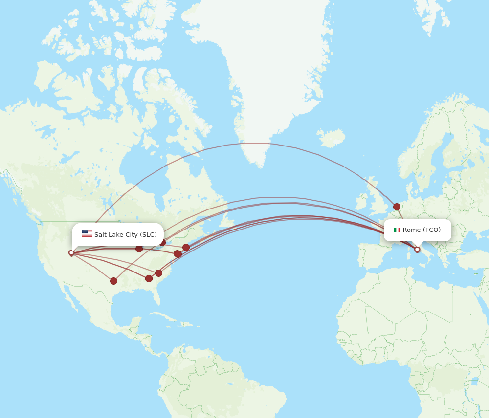 FCO to SLC flights and routes map