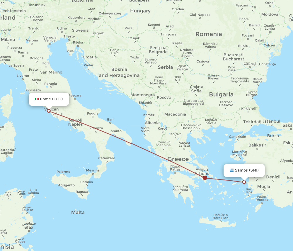FCO-SMI flight routes