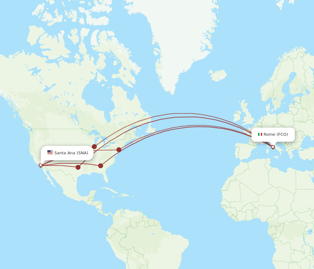 FCO to SNA flights and routes map