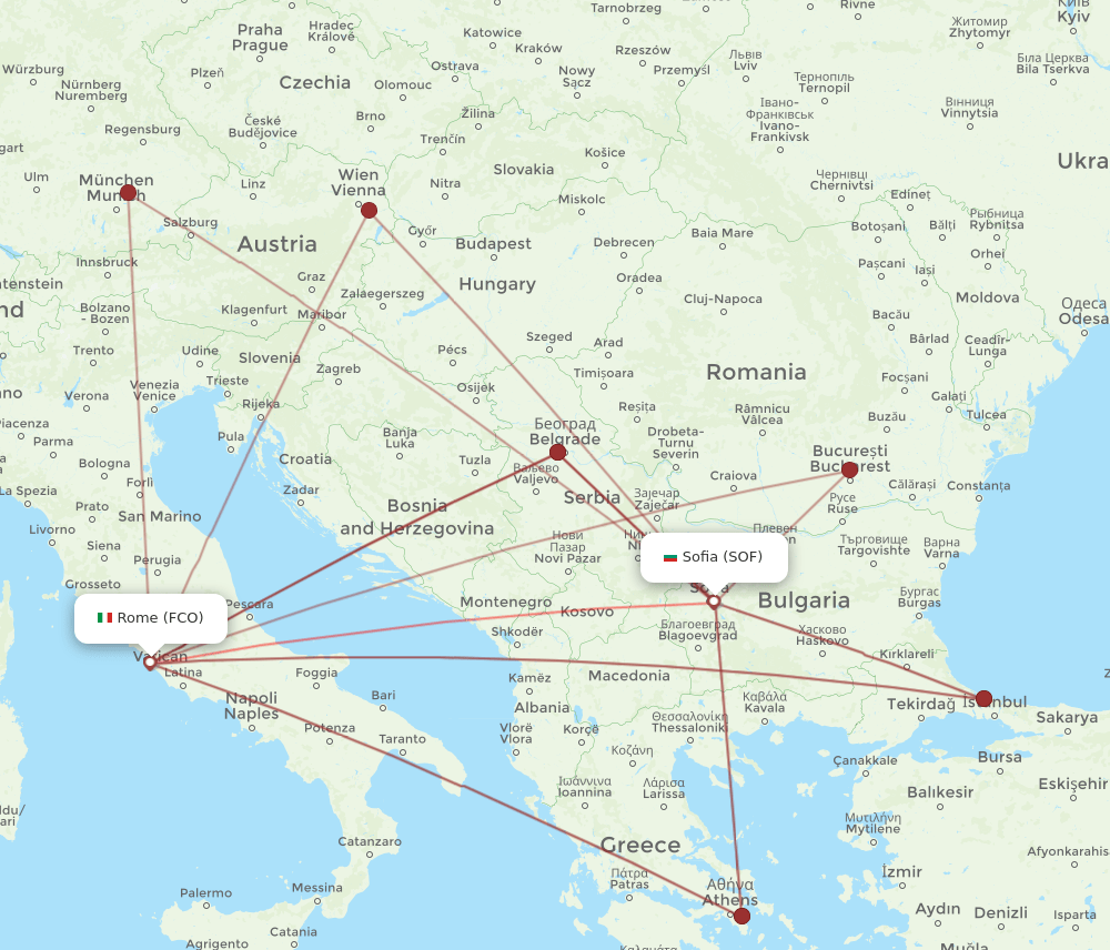 FCO-SOF flight routes