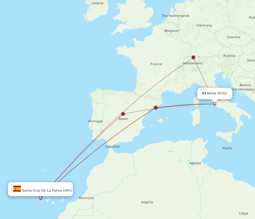 FCO-SPC flight routes
