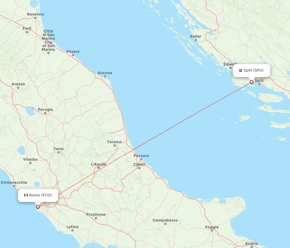 Rome - Split route map and flight paths