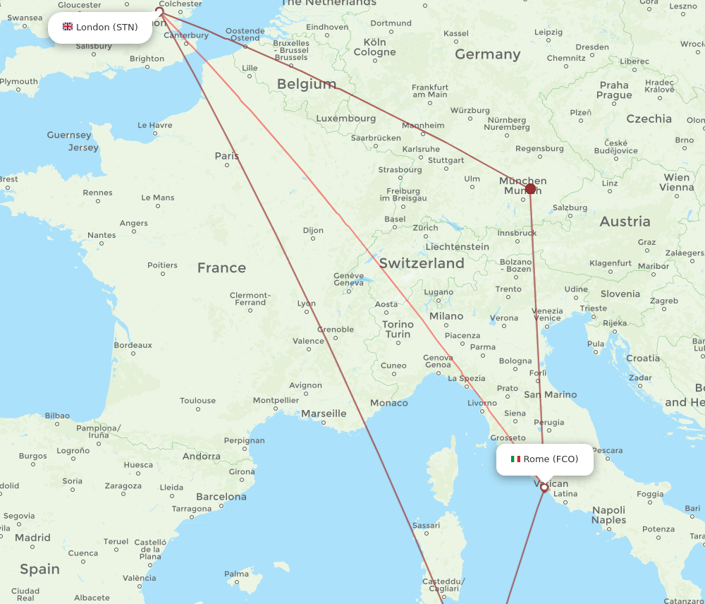 FCO to STN flights and routes map