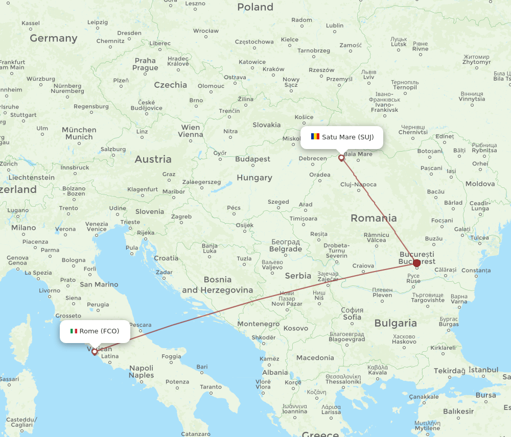FCO to SUJ flights and routes map