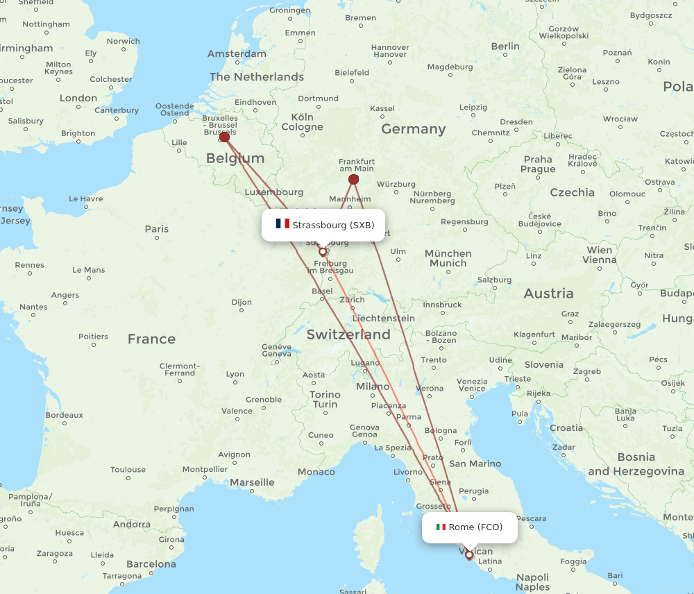 FCO to SXB flights and routes map