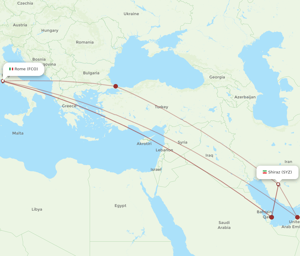 FCO to SYZ flights and routes map