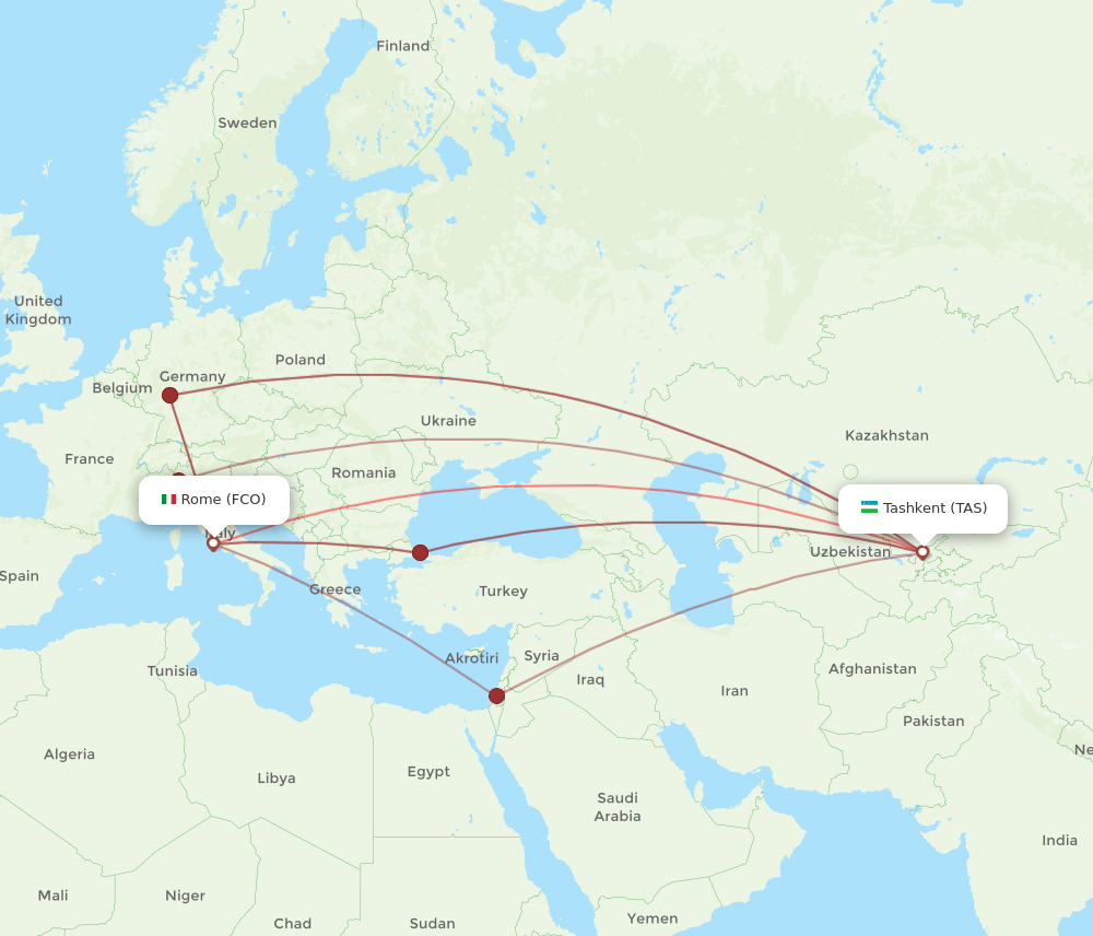 FCO-TAS flight routes