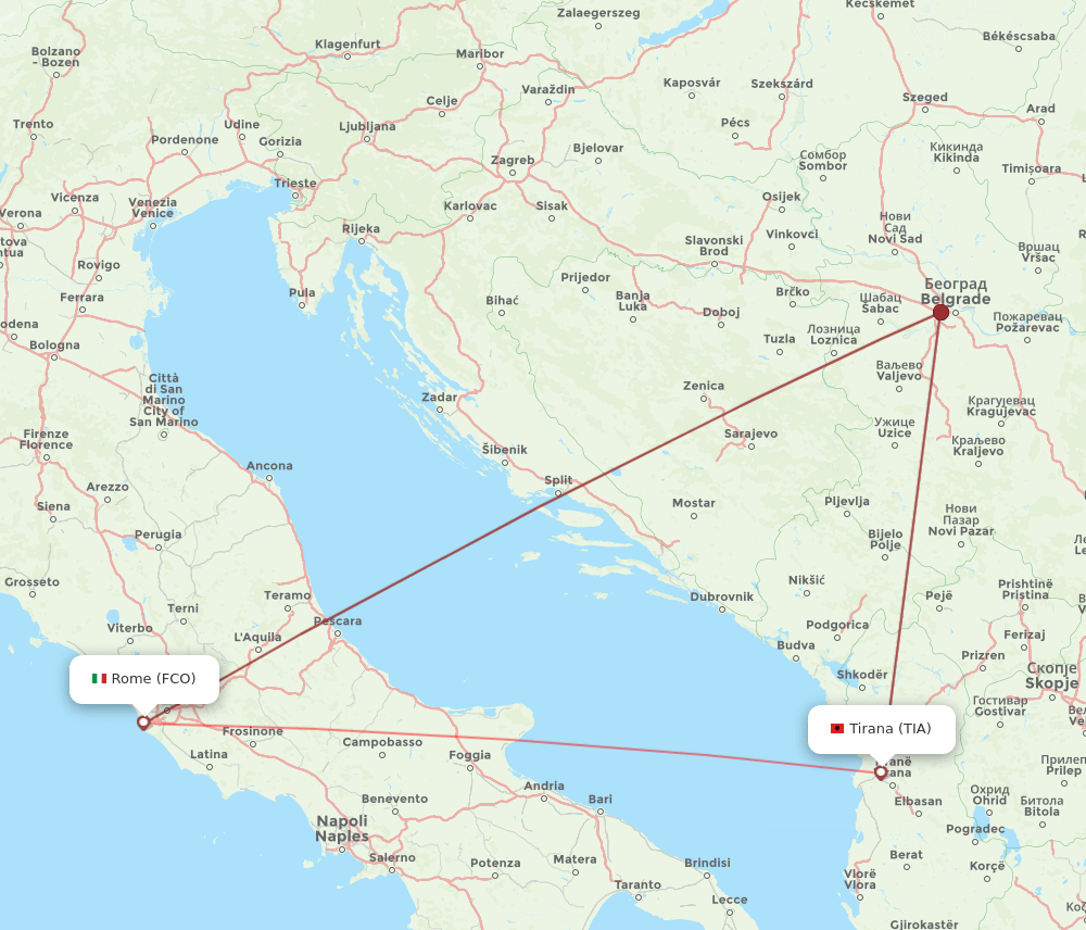 FCO to TIA flights and routes map