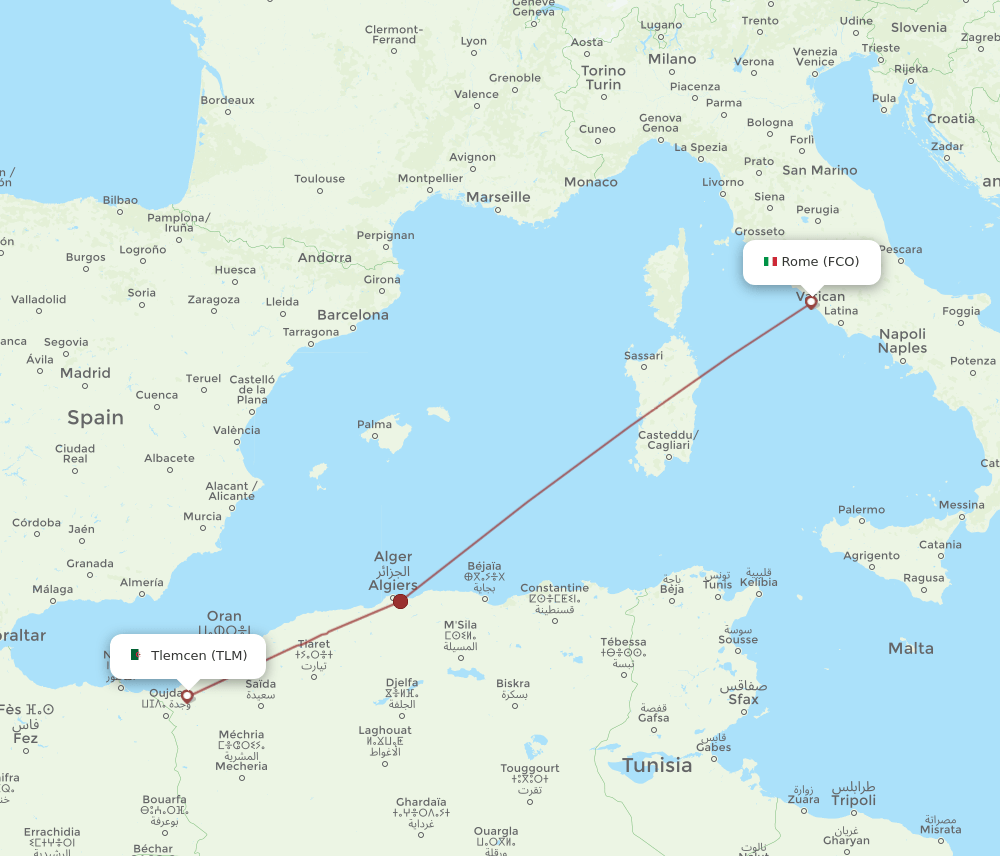 TLM to FCO flights and routes map