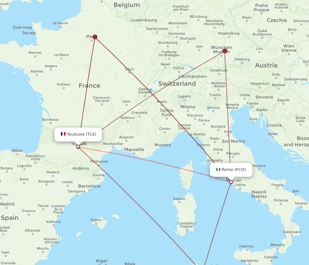 FCO to TLS flights and routes map