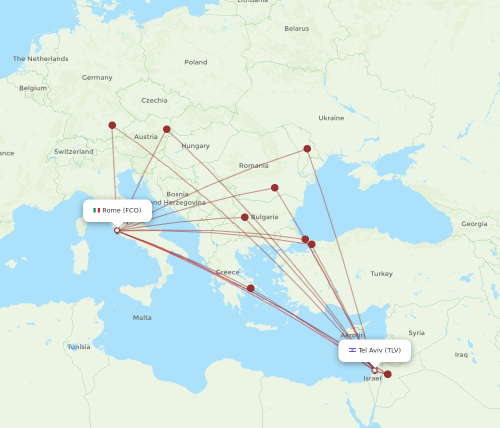 FCO to TLV flights and routes map
