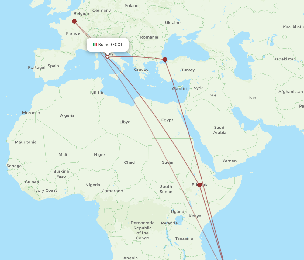 FCO to TNR flights and routes map