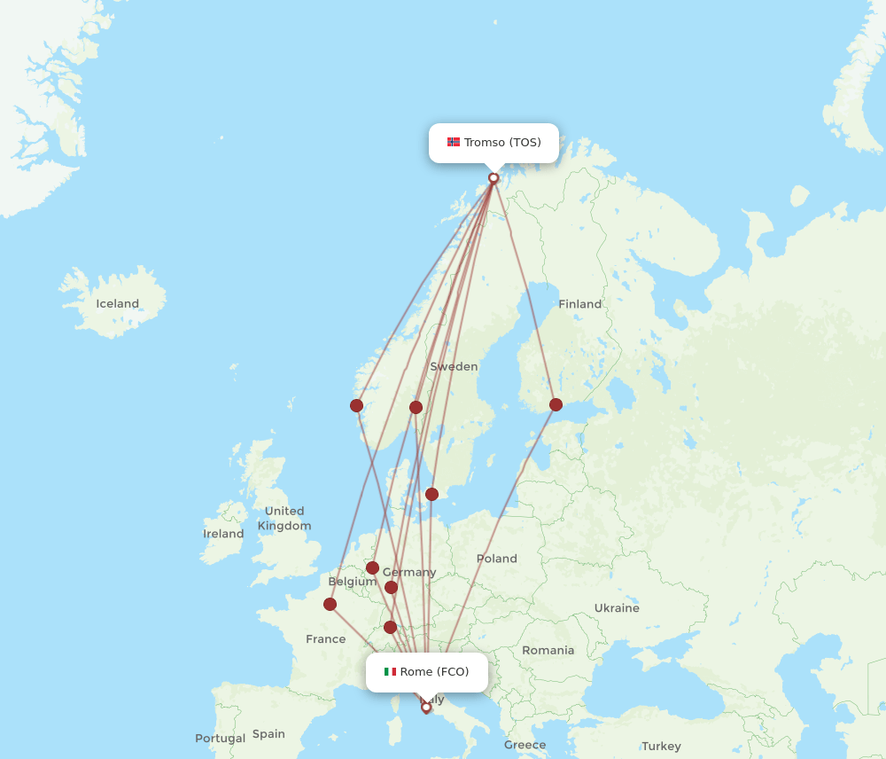 FCO to TOS flights and routes map