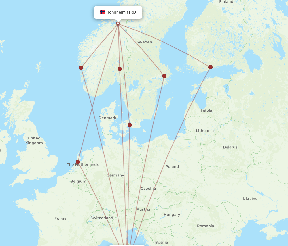 FCO to TRD flights and routes map