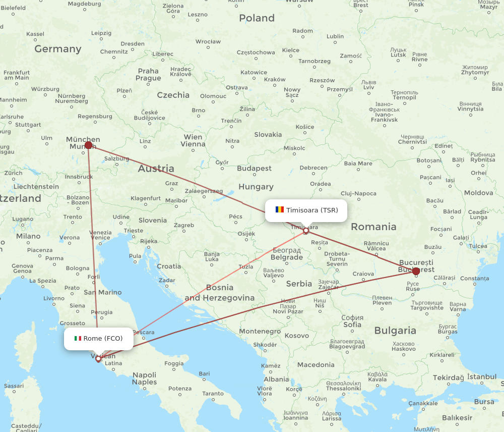 FCO-TSR flight routes