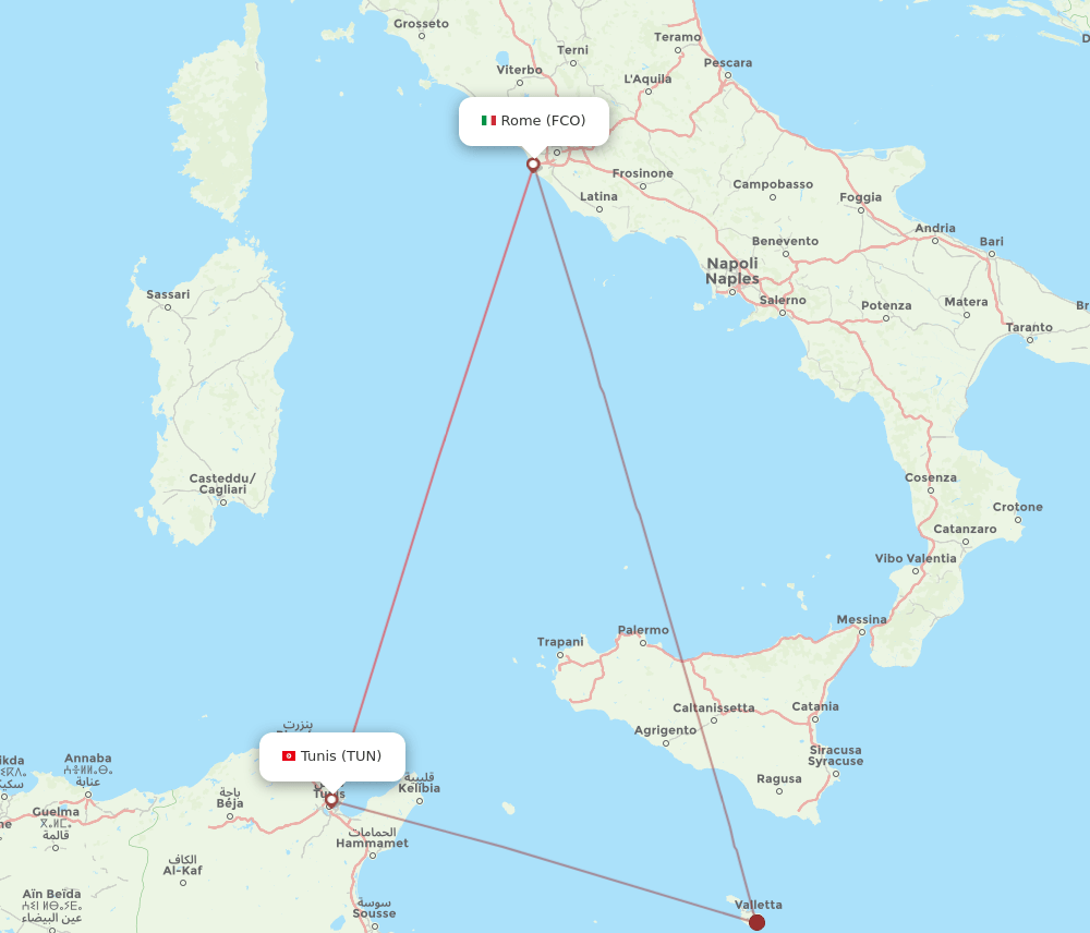 FCO to TUN flights and routes map