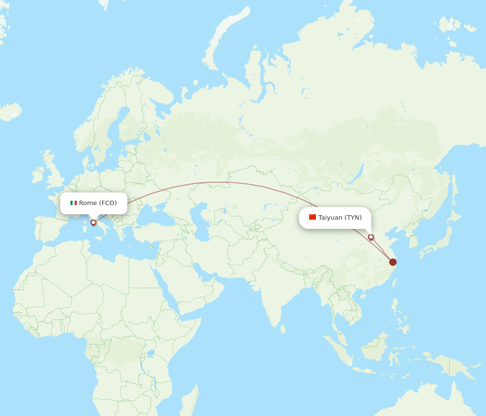 FCO to TYN flights and routes map