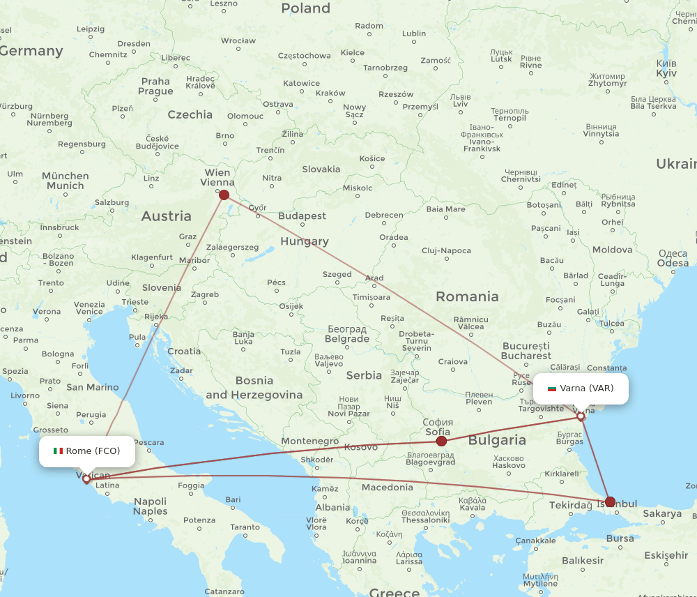 FCO to VAR flights and routes map