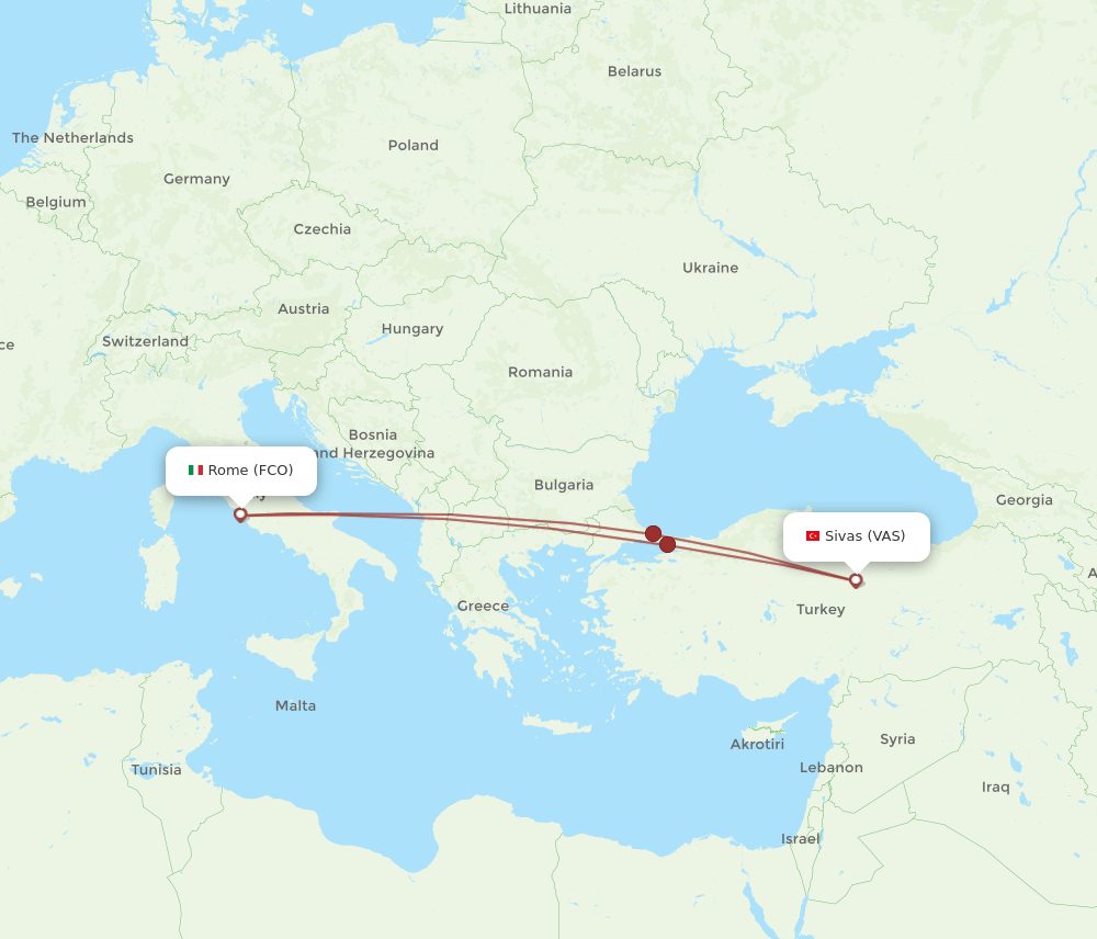 FCO to VAS flights and routes map