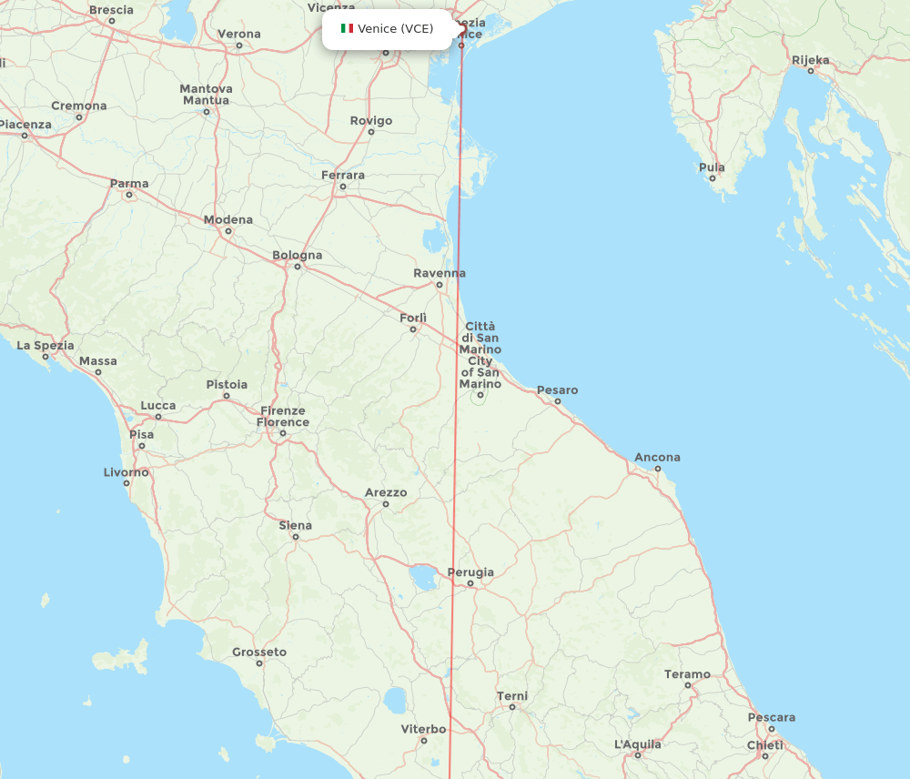 Rome - Venice route map and flight paths