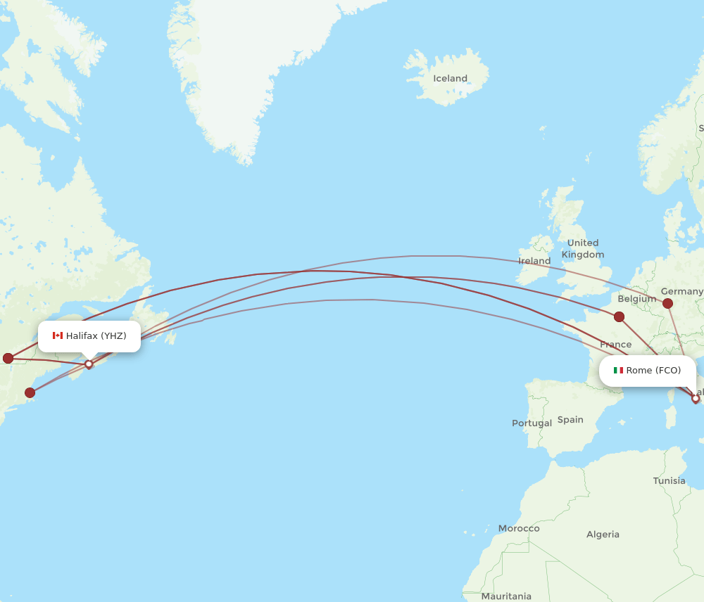FCO-YHZ flight routes