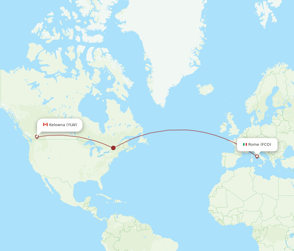 FCO to YLW flights and routes map