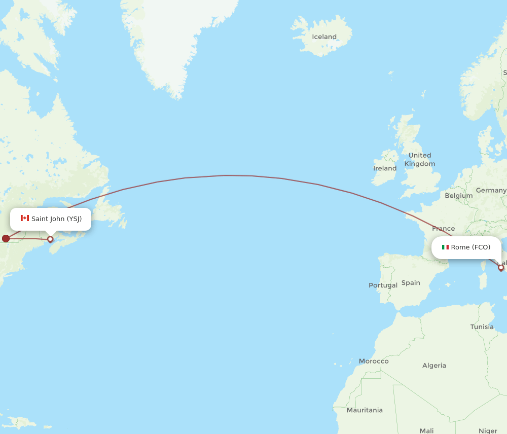 Rome - Saint John route map and flight paths