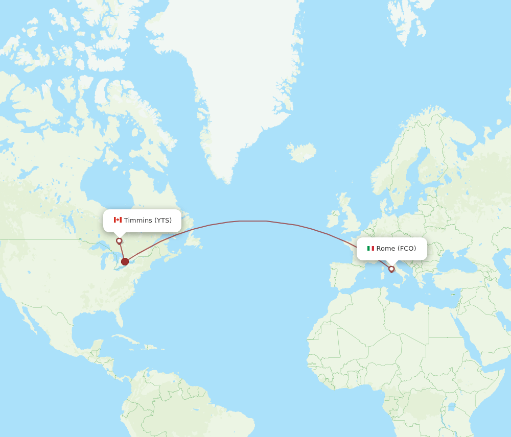 FCO-YTS flight routes