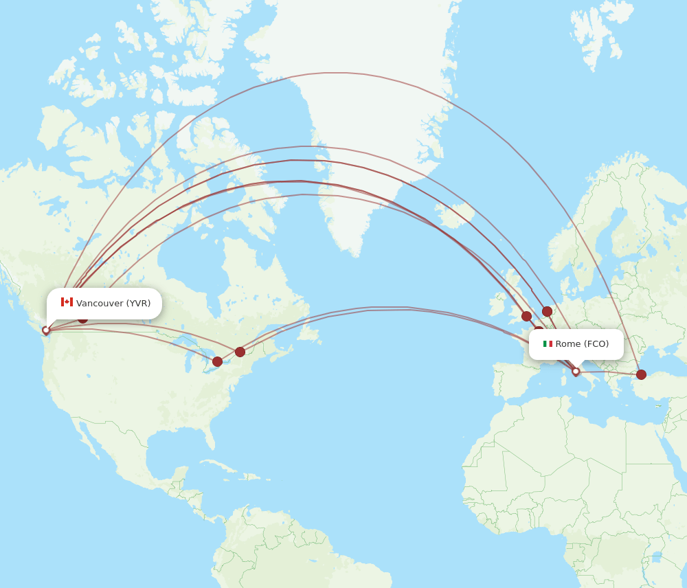 FCO-YVR flight routes