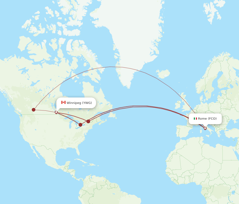 FCO-YWG flight routes
