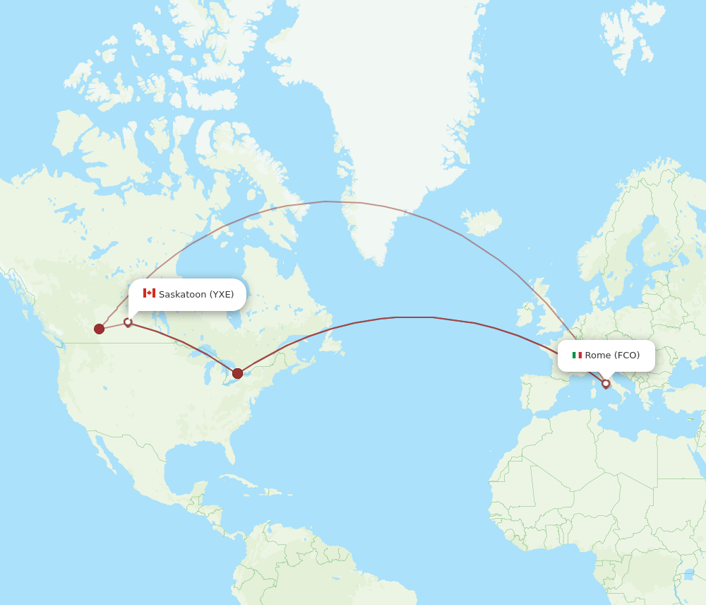 YXE to FCO flights and routes map