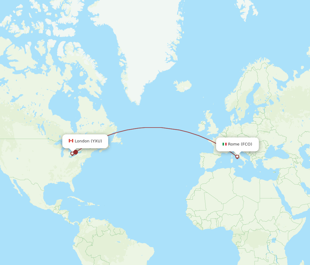 London - Rome route map and flight paths