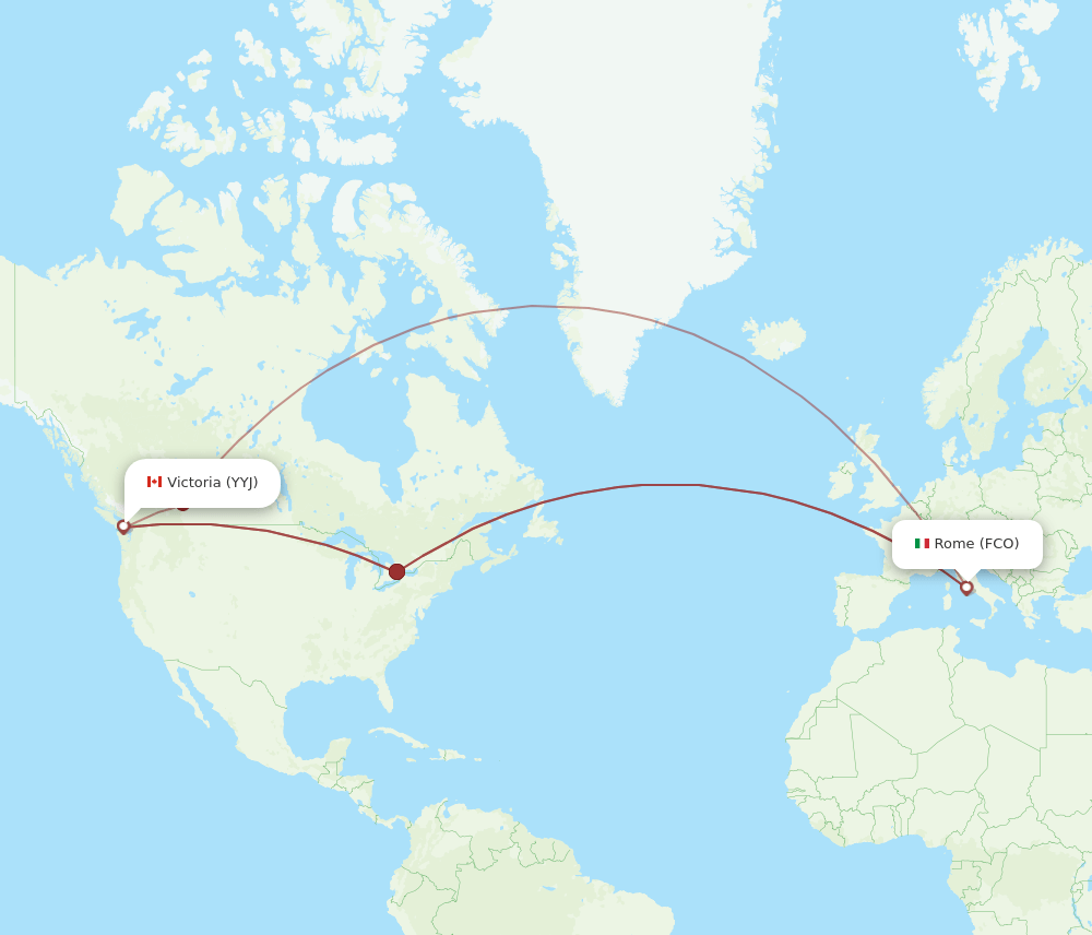 FCO to YYJ flights and routes map