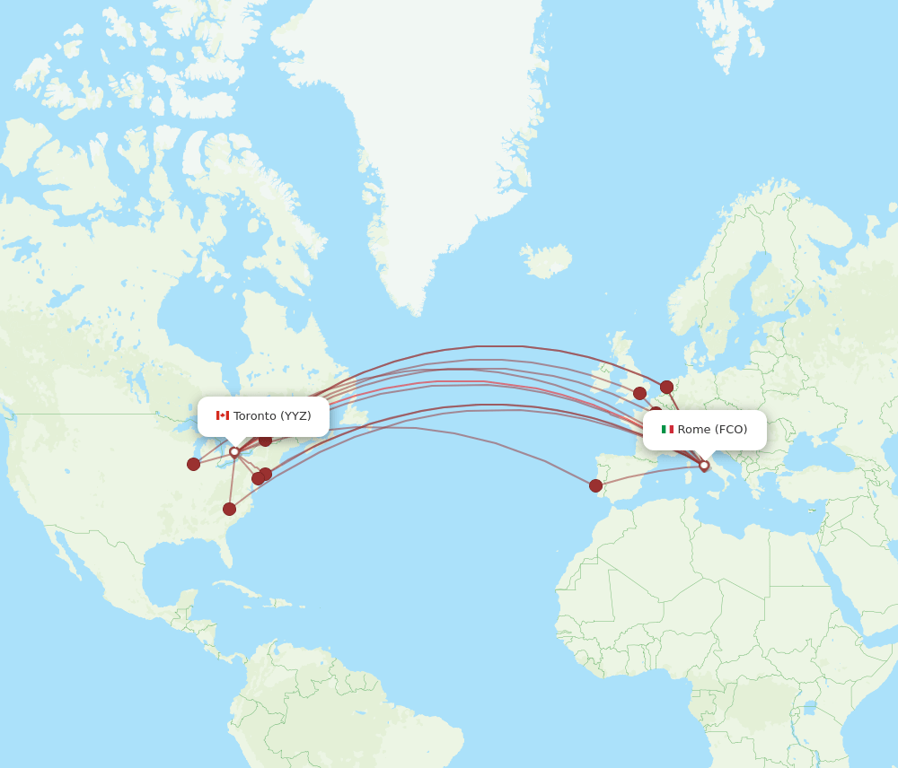 FCO to YYZ flights and routes map