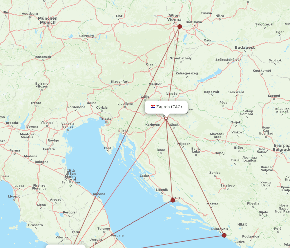 FCO-ZAG flight routes