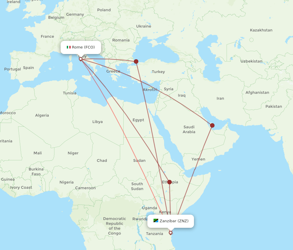 FCO-ZNZ flight routes