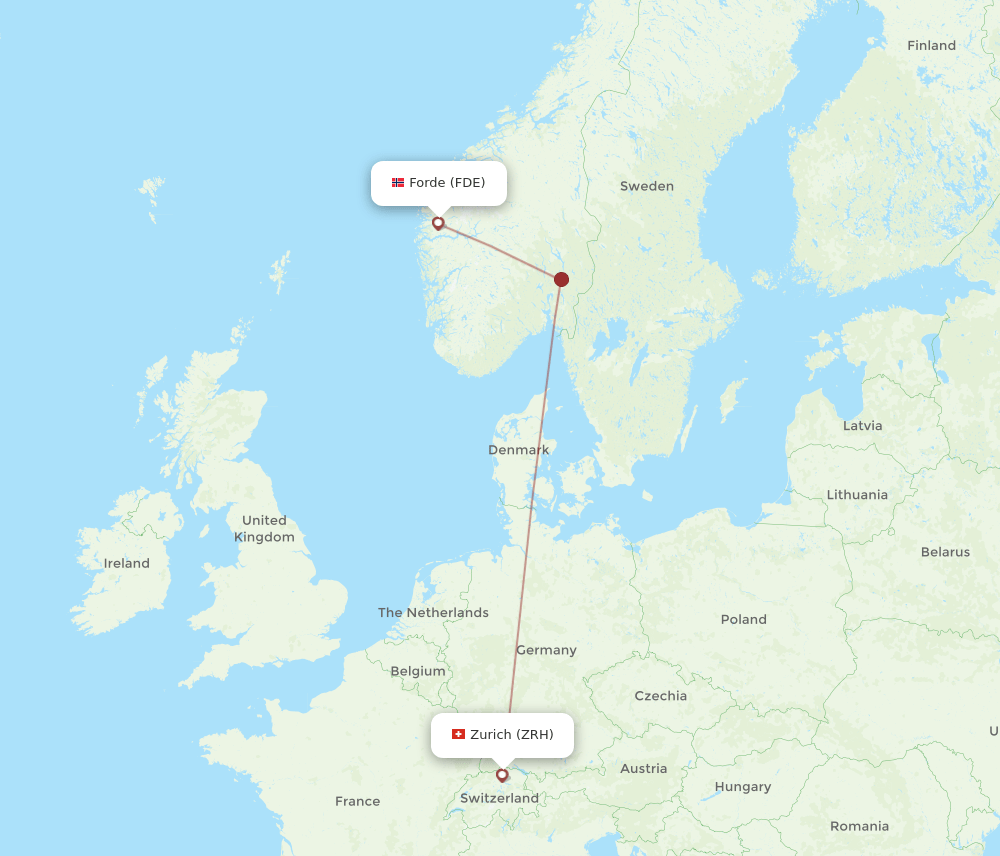 Zurich - Forde route map and flight paths